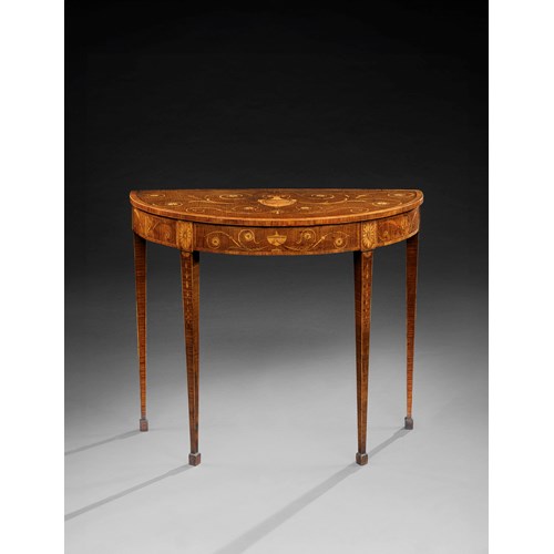 A George III Period Marquetry Demi Lune Side Table